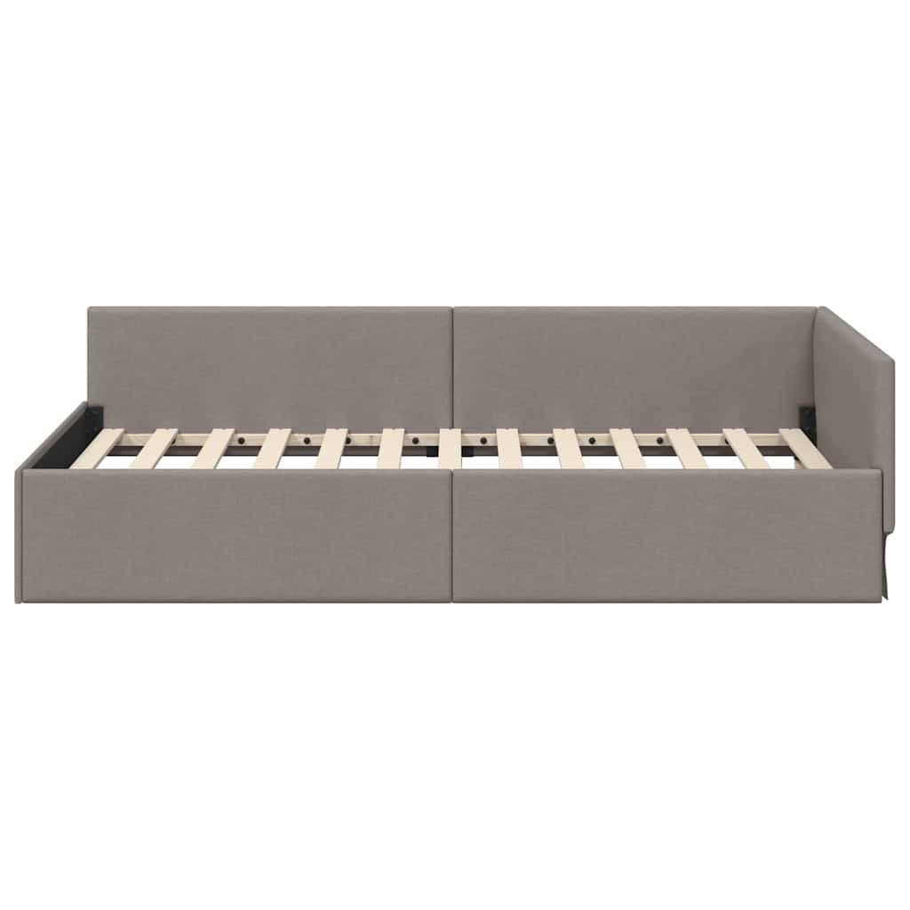 Eckbettgestell mit Kopfteil Taupe 100 cm x 200 cm Stoff