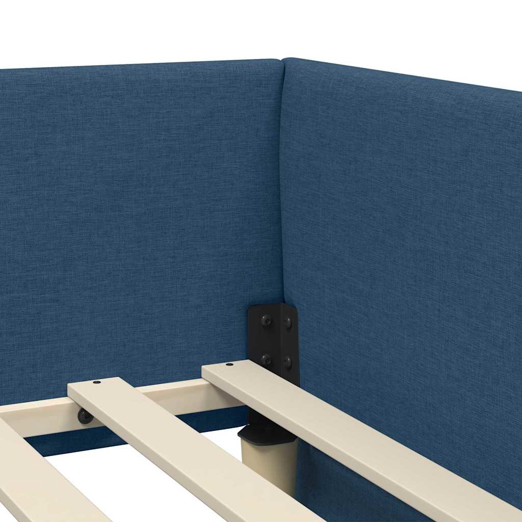 Eckbettgestell mit Kopfteil Blau 100 cm x 200 cm Stoff