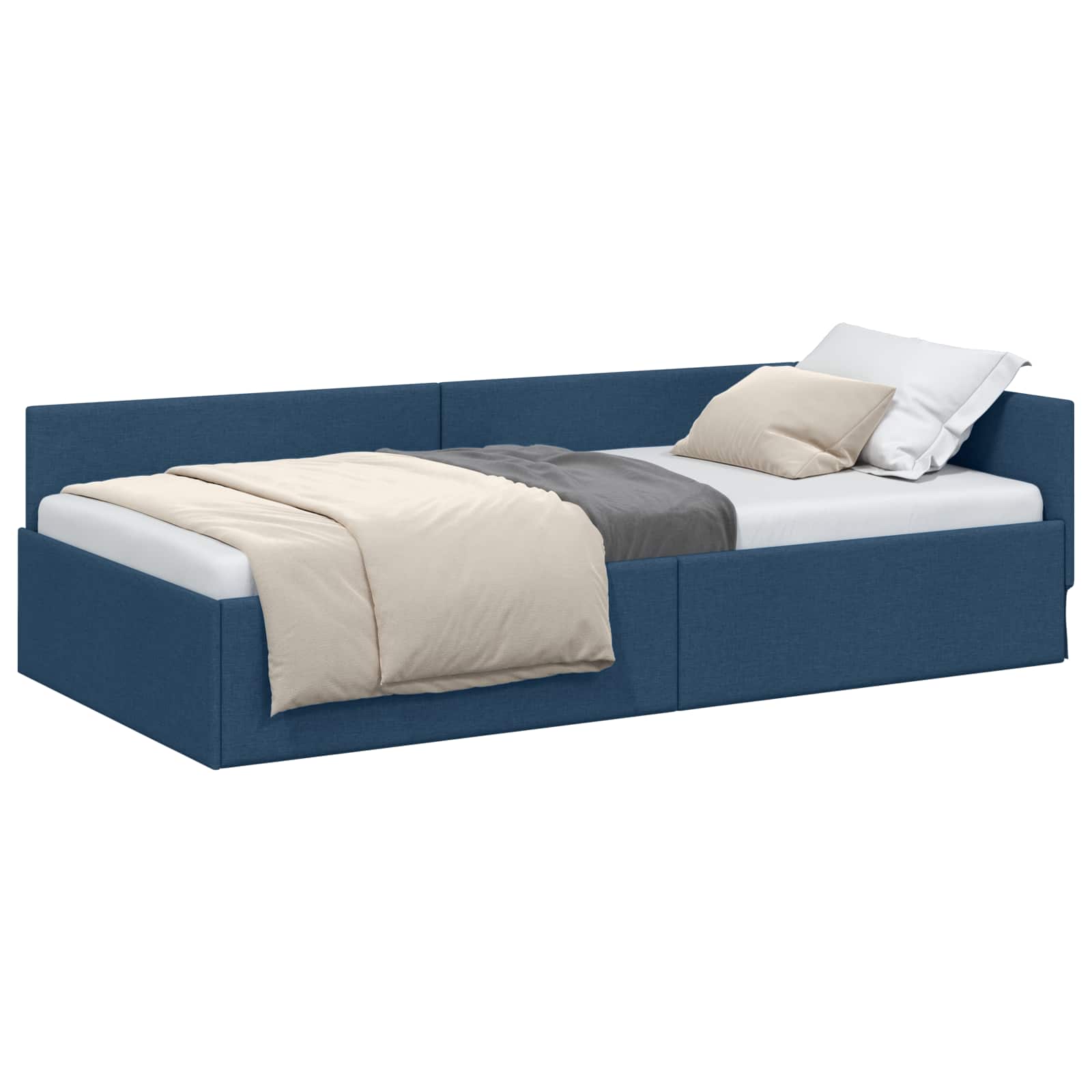 Eckbettgestell mit Kopfteil Blau 100 cm x 200 cm Stoff