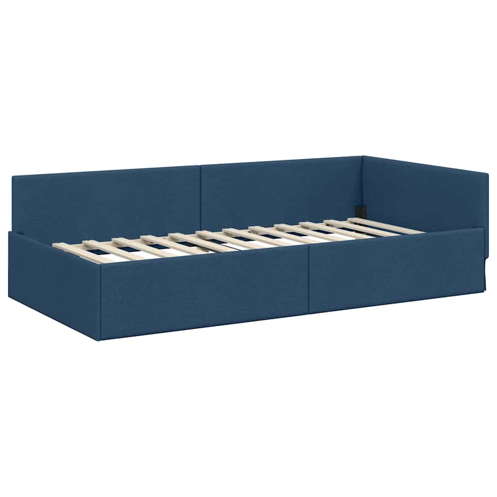 Eckbettgestell mit Kopfteil Blau 100 cm x 200 cm Stoff