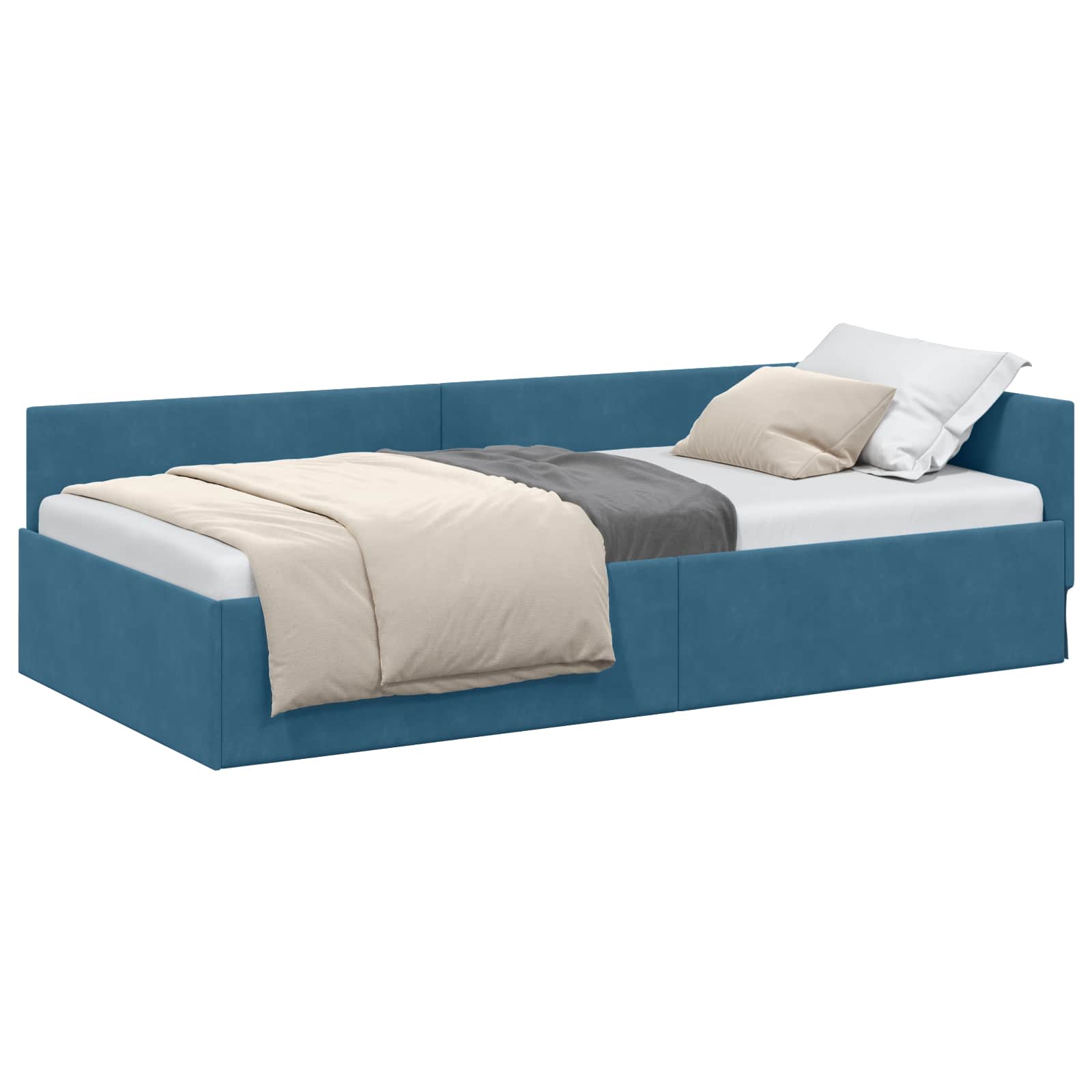 Eckbettgestell mit Kopfteil Blau 80 cm x 200 cm Samt