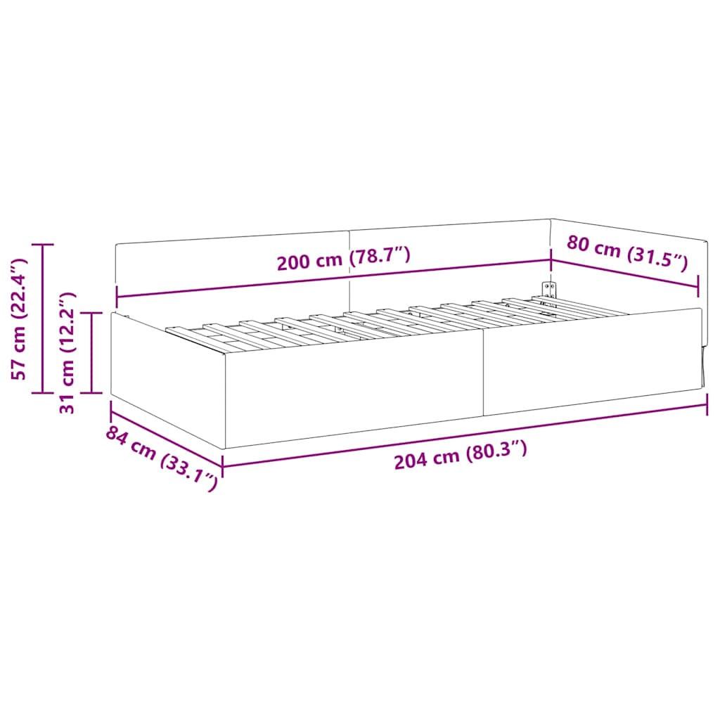 Eckbettgestell mit Kopfteil Blau 80 cm x 200 cm Samt