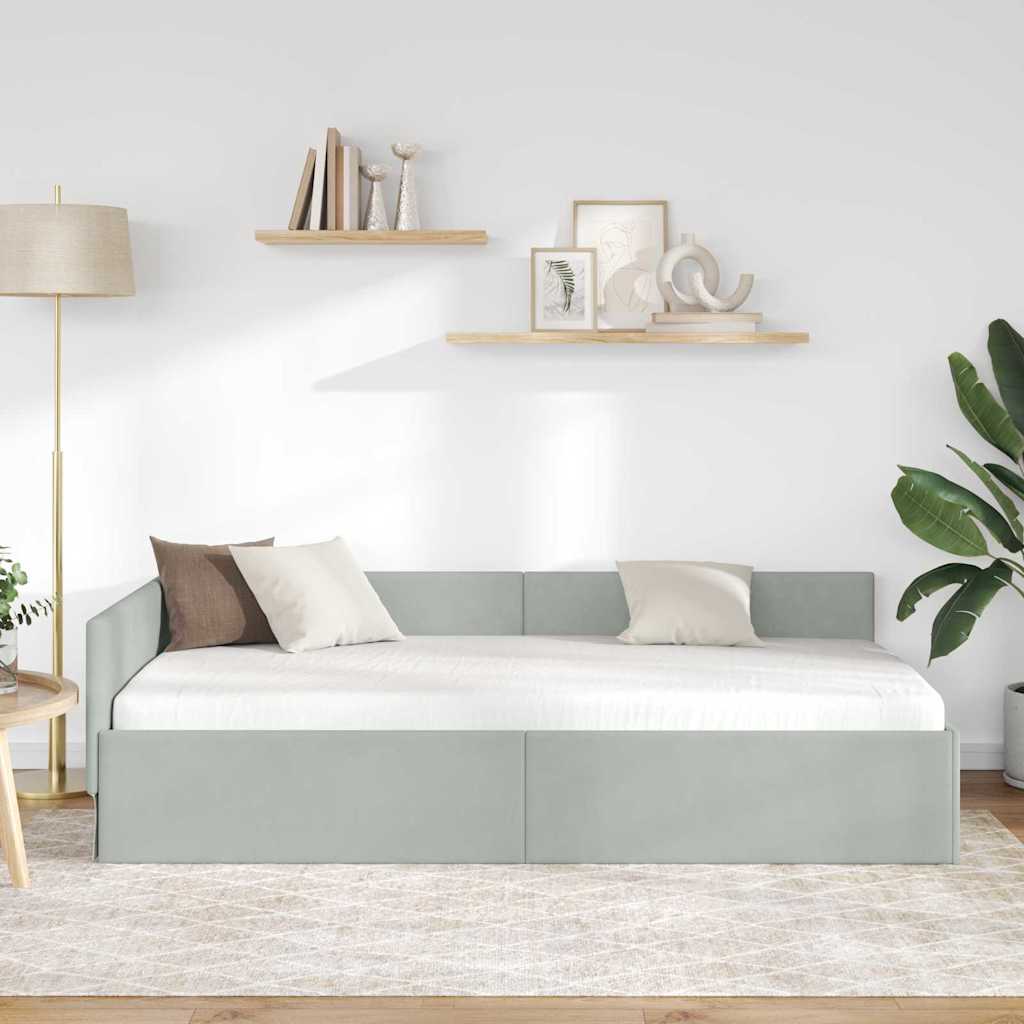 Eckbettgestell mit Kopfteil Hellgrau 80 cm x 200 cm Samt