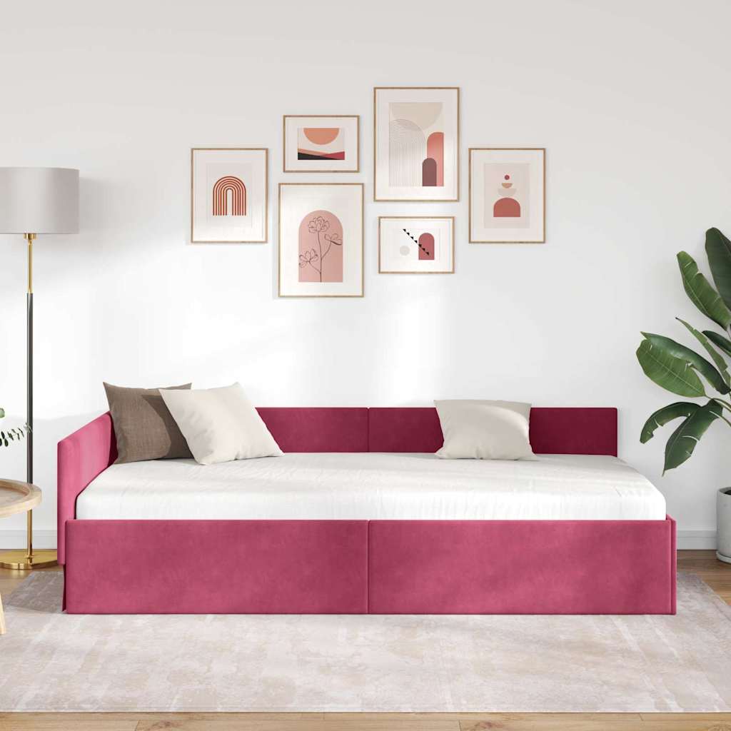 Eckbettgestell mit Kopfteil Weinrot 80 cm x 200 cm Samt