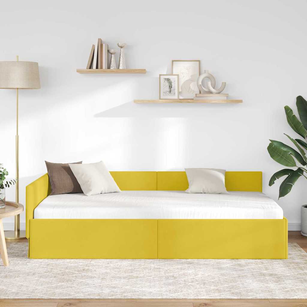 Eckbettgestell mit Kopfteil Gelb 80 cm x 200 cm Samt