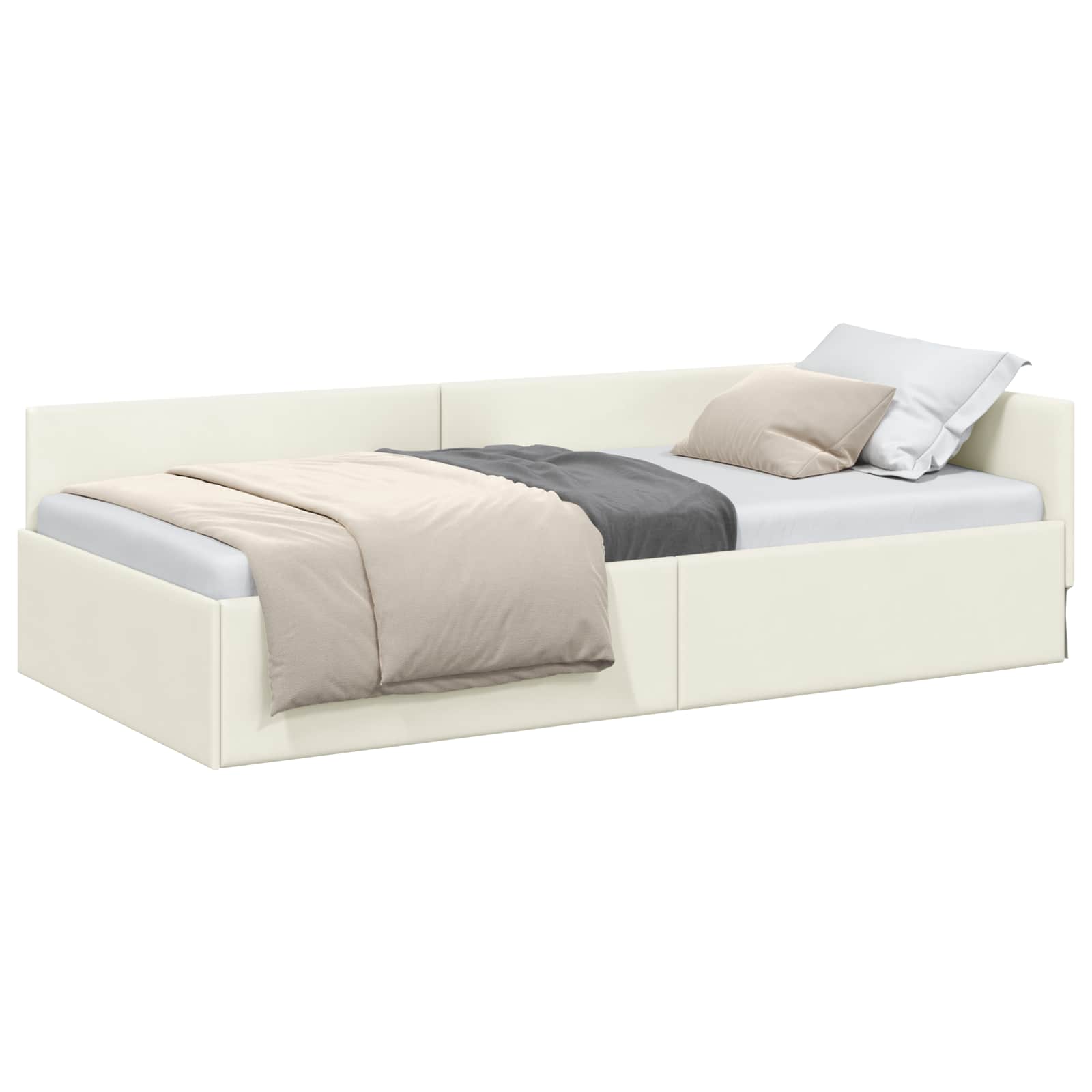 Eckbettgestell mit Kopfteil Creme 80 cm x 200 cm Samt