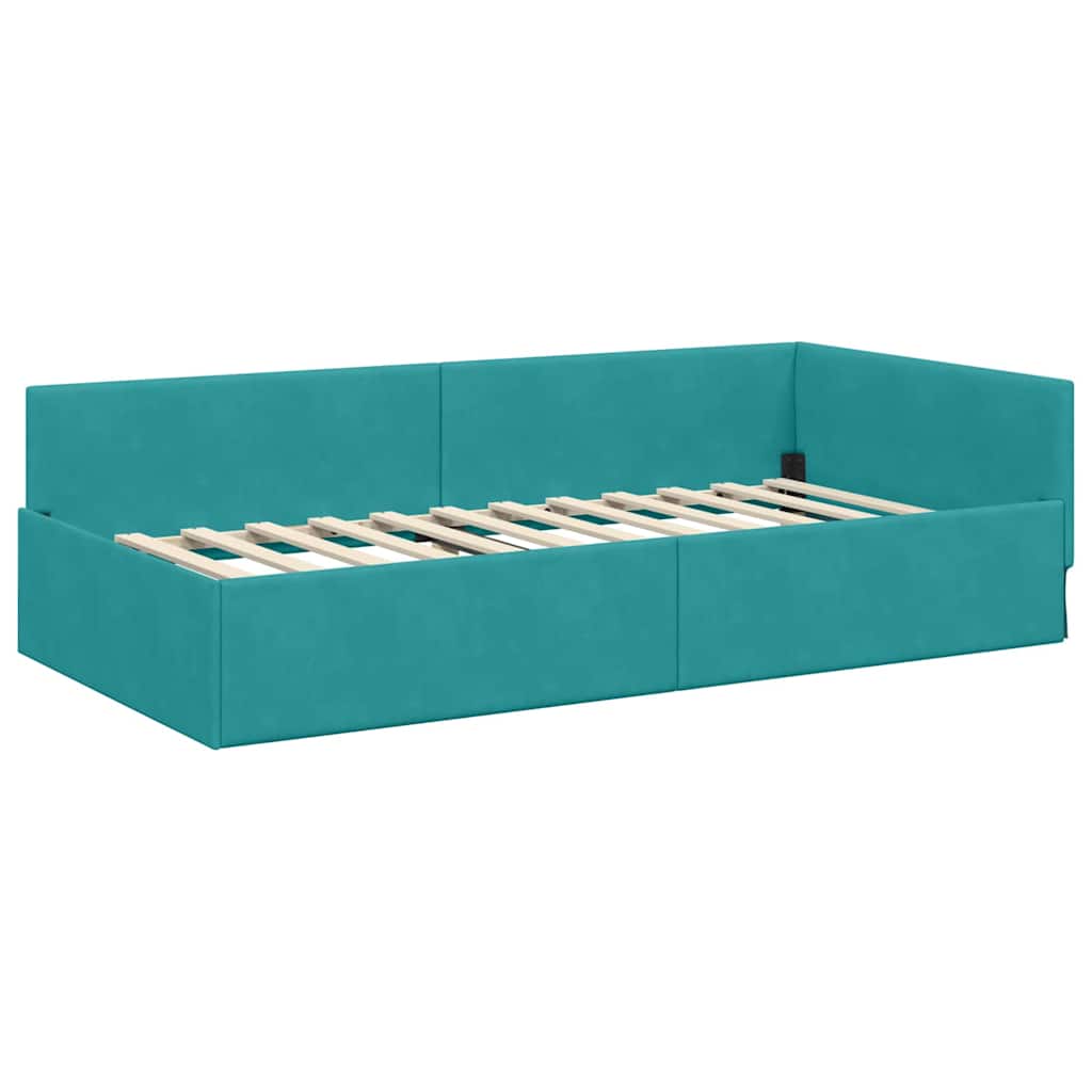 Eckbettgestell mit Kopfteil Türkis 80 cm x 200 cm Samt