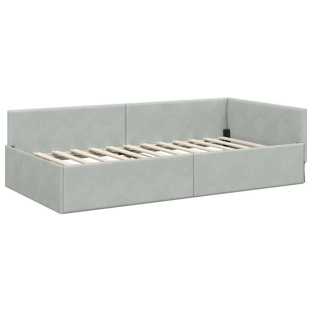 Eckbettgestell mit Kopfteil Hellgrau 90 cm x 190 cm Samt