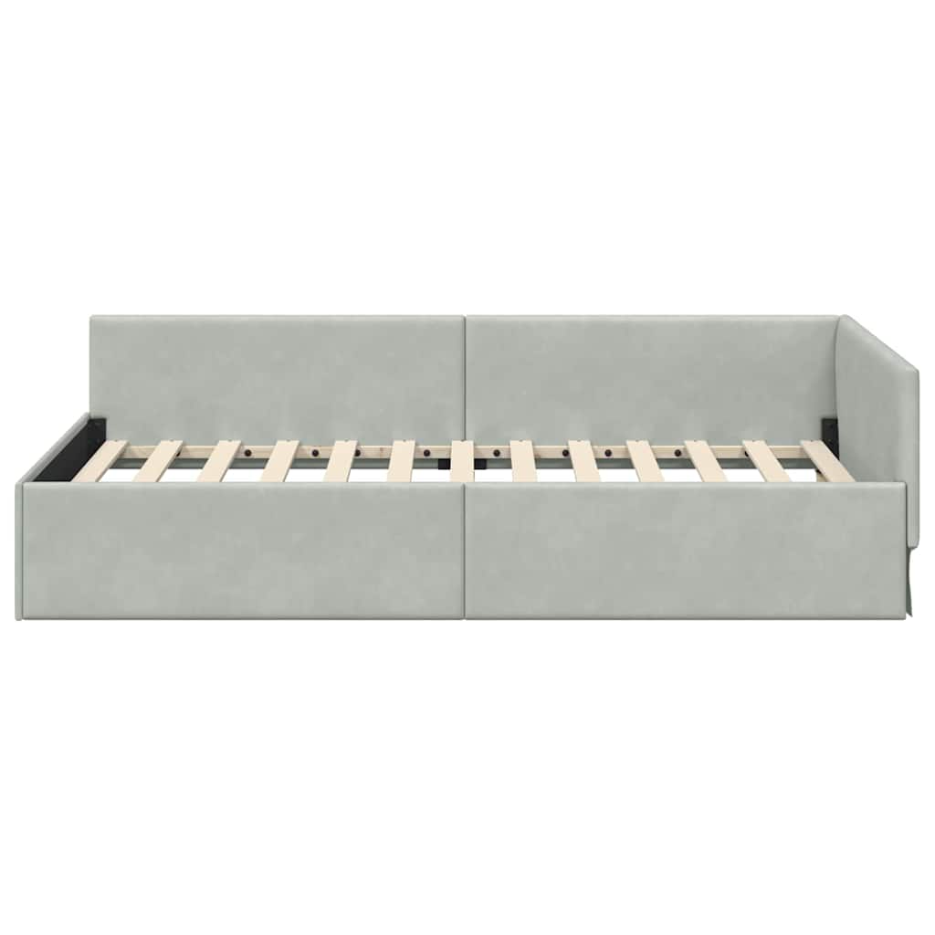 Eckbettgestell mit Kopfteil Hellgrau 90 cm x 190 cm Samt