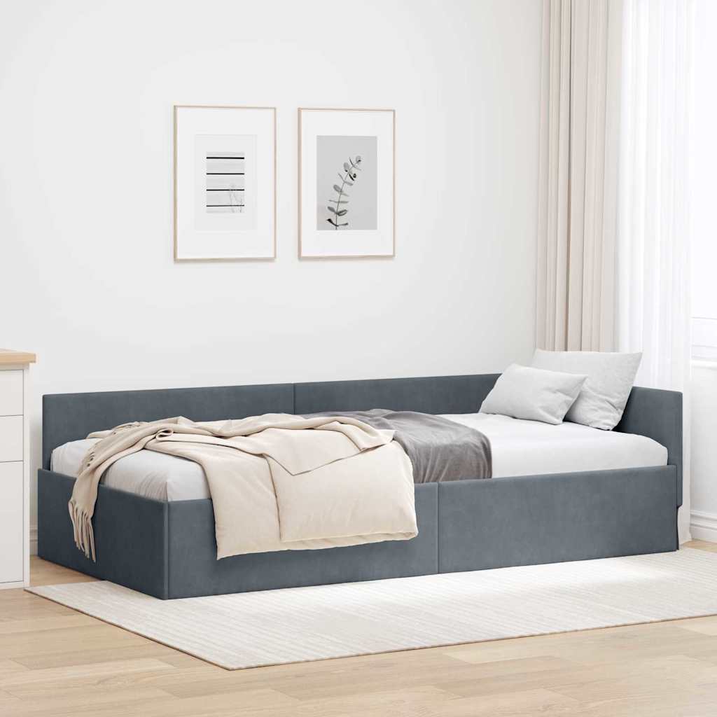 Eckbettgestell mit Kopfteil Dunkelgrau 90 cm x 190 cm Samt