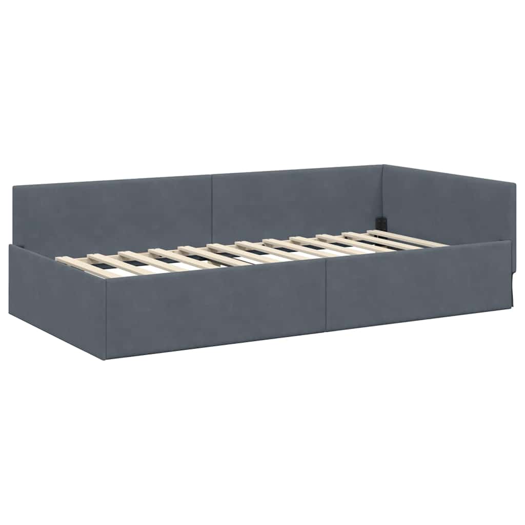 Eckbettgestell mit Kopfteil Dunkelgrau 90 cm x 190 cm Samt