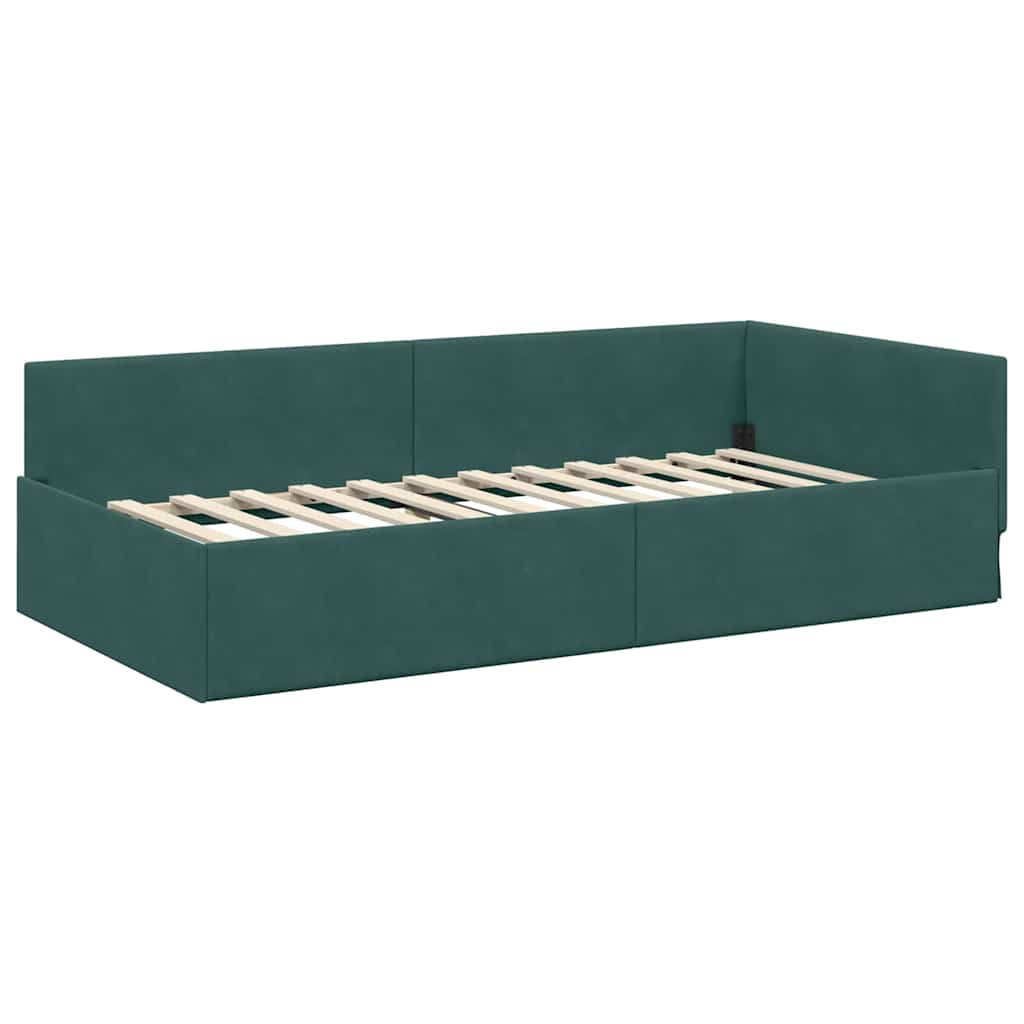 Eckbettgestell mit Kopfteil Dunkelgrün 90 cm x 190 cm Samt