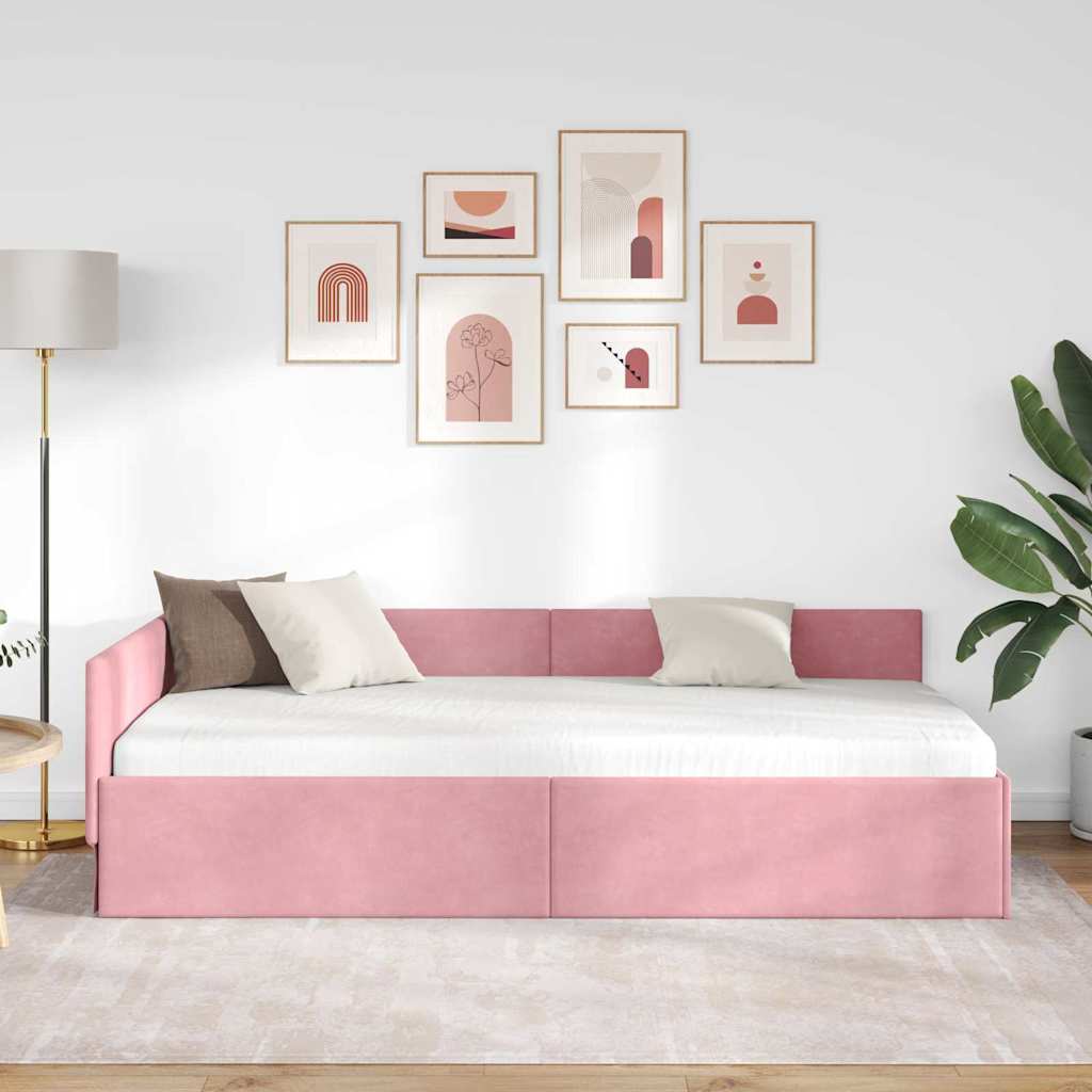 Eckbettgestell mit Kopfteil Rosa 90 cm x 190 cm Samt
