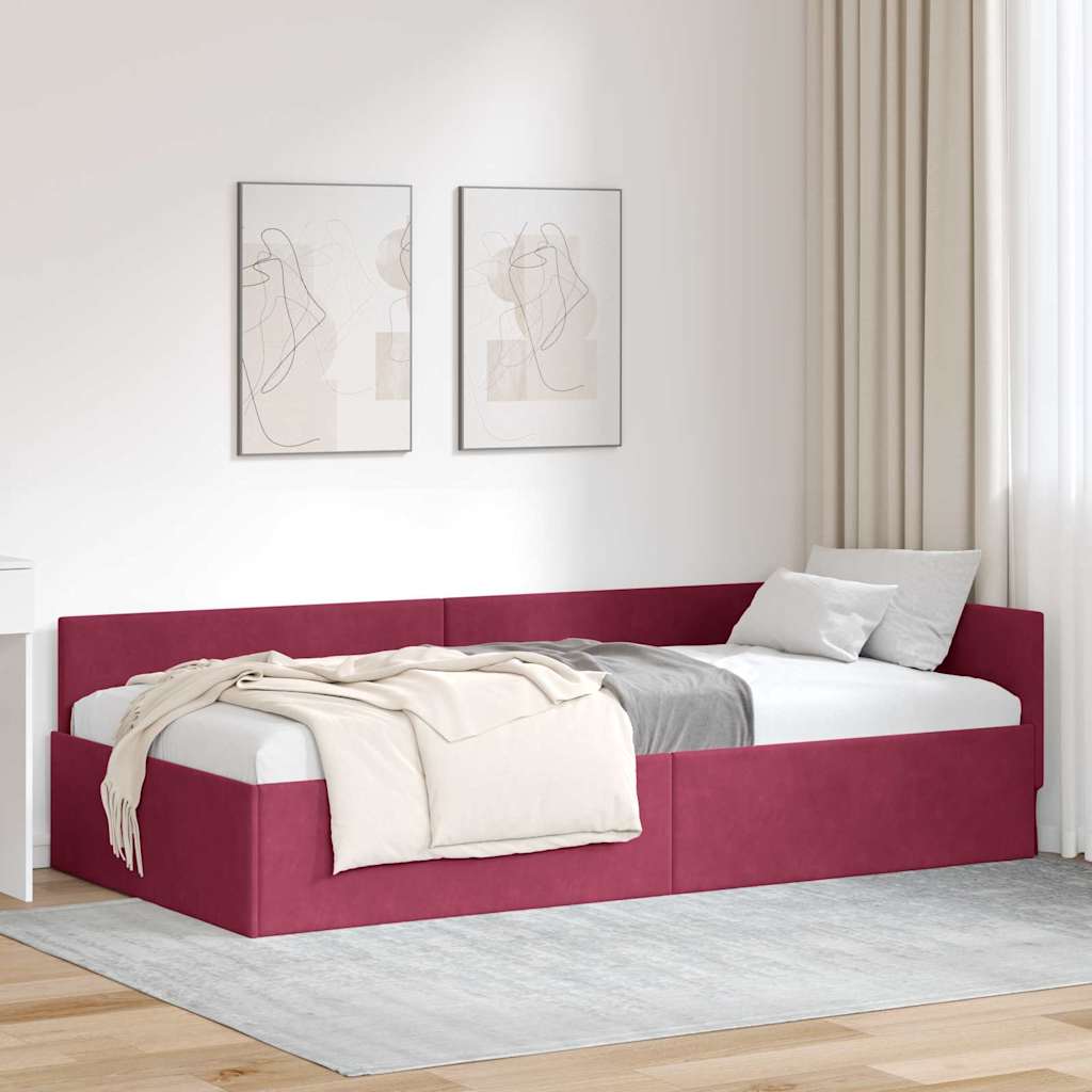 Eckbettgestell mit Kopfteil Weinrot 90 cm x 190 cm Samt