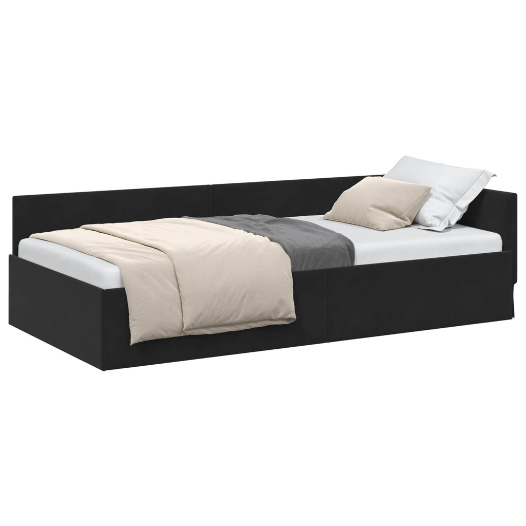Eckbettgestell mit Kopfteil Schwarz 90 cm x 190 cm Samt