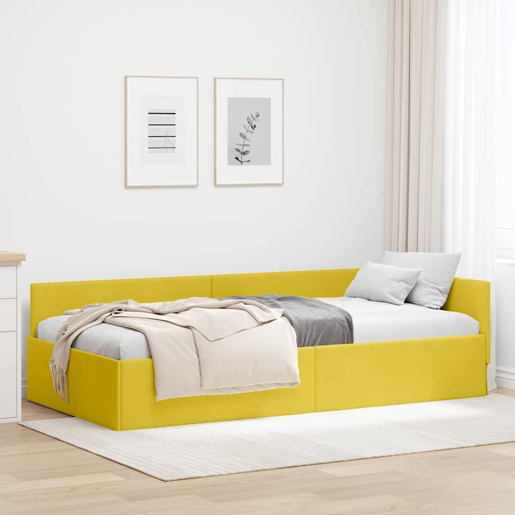 Eckbettgestell mit Kopfteil Gelb 90 cm x 190 cm Samt