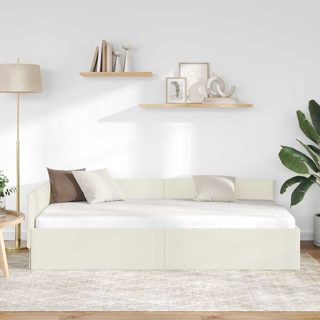 Eckbettgestell mit Kopfteil Creme 90 cm x 190 cm Samt