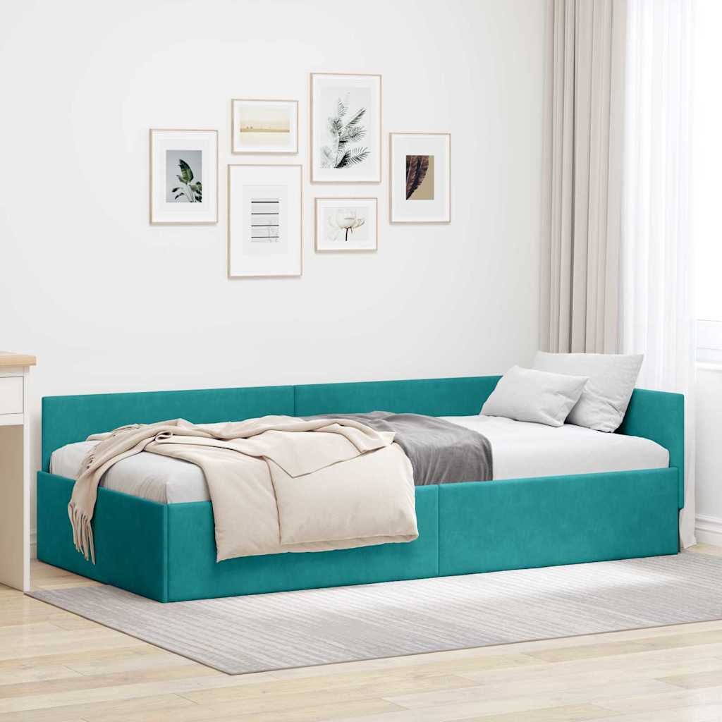 Eckbettgestell mit Kopfteil Türkis 90 cm x 190 cm Samt