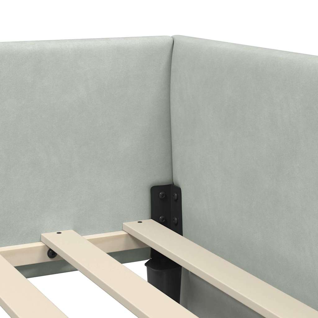 Eckbettgestell mit Kopfteil Hellgrau 90 cm x 200 cm Samt