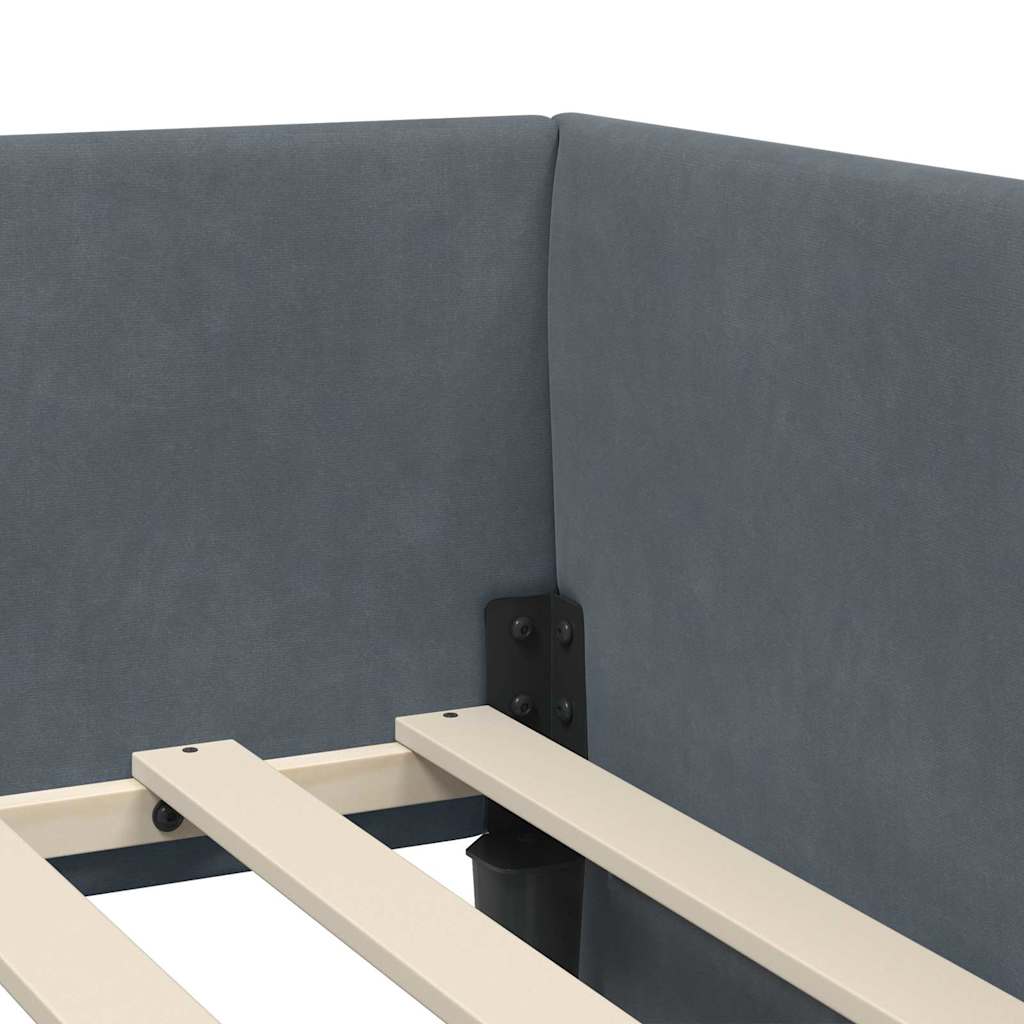 Eckbettgestell mit Kopfteil Dunkelgrau 90 cm x 200 cm Samt