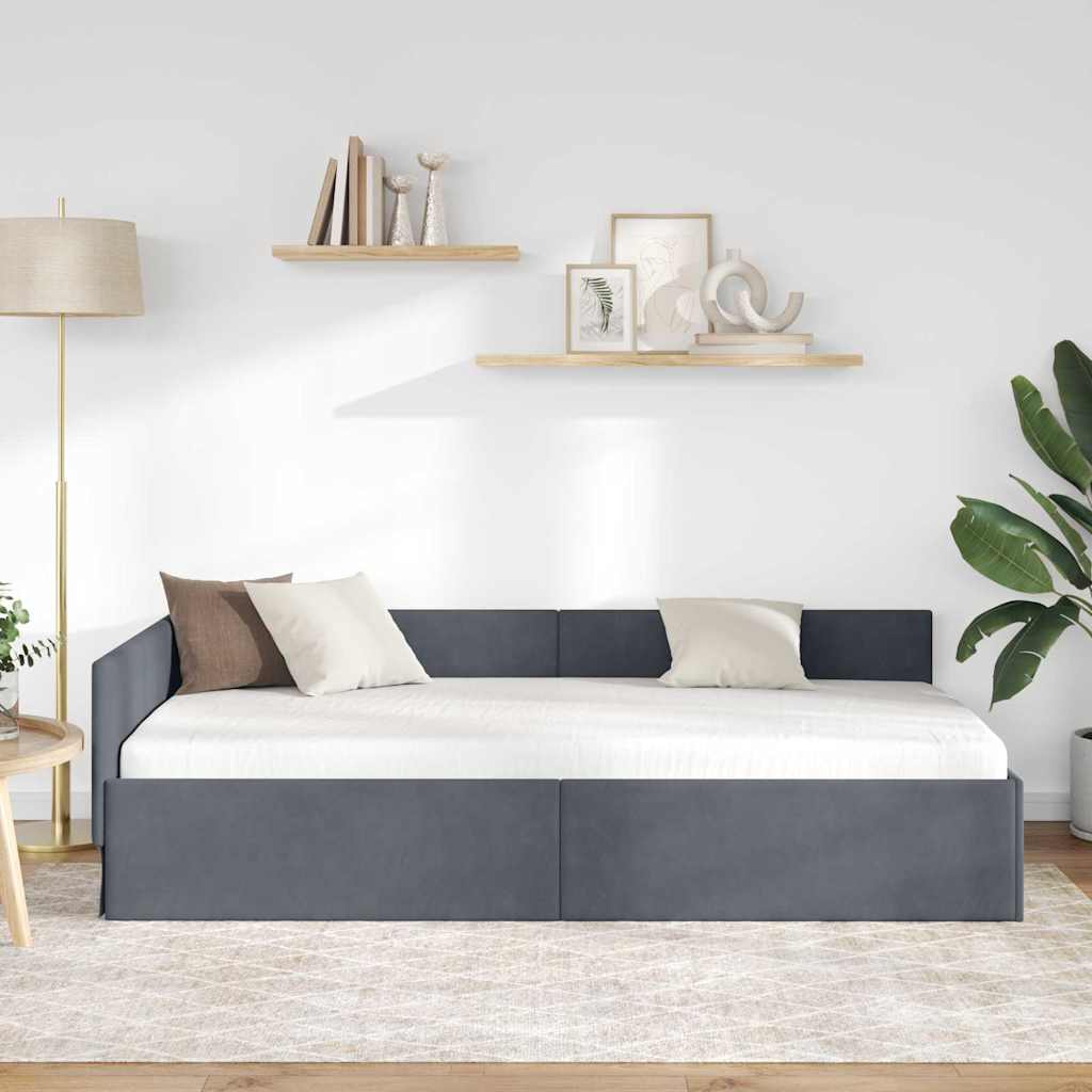 Eckbettgestell mit Kopfteil Dunkelgrau 90 cm x 200 cm Samt