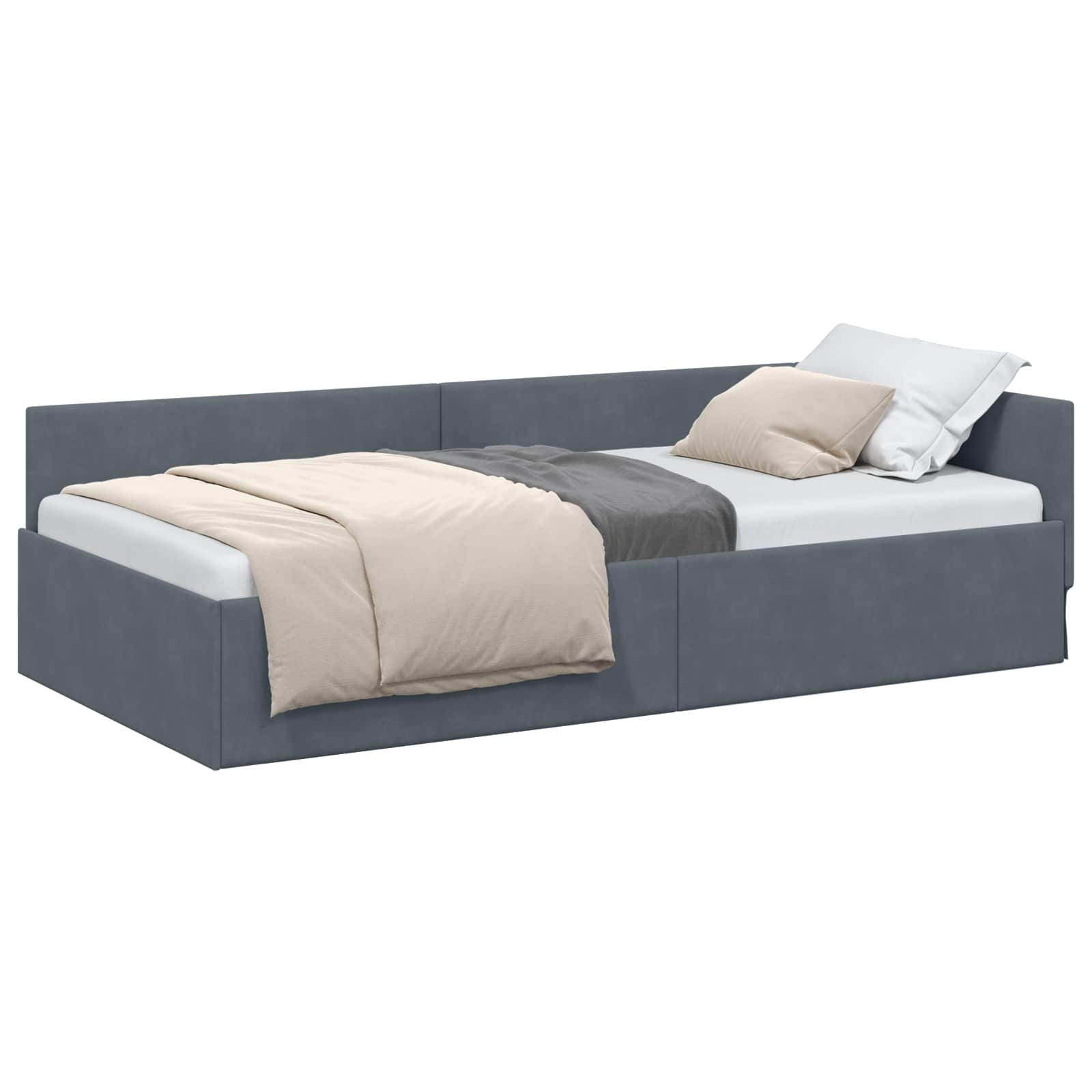 Eckbettgestell mit Kopfteil Dunkelgrau 90 cm x 200 cm Samt