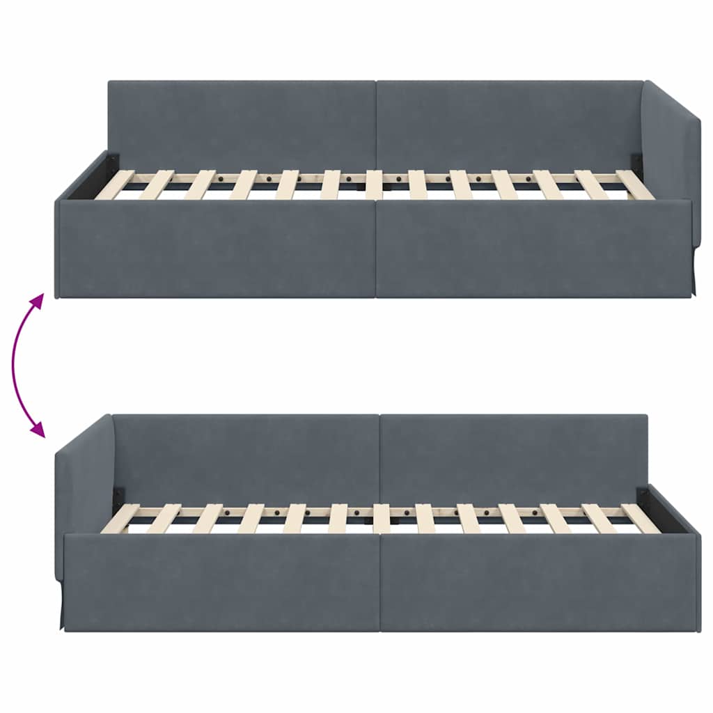 Eckbettgestell mit Kopfteil Dunkelgrau 90 cm x 200 cm Samt