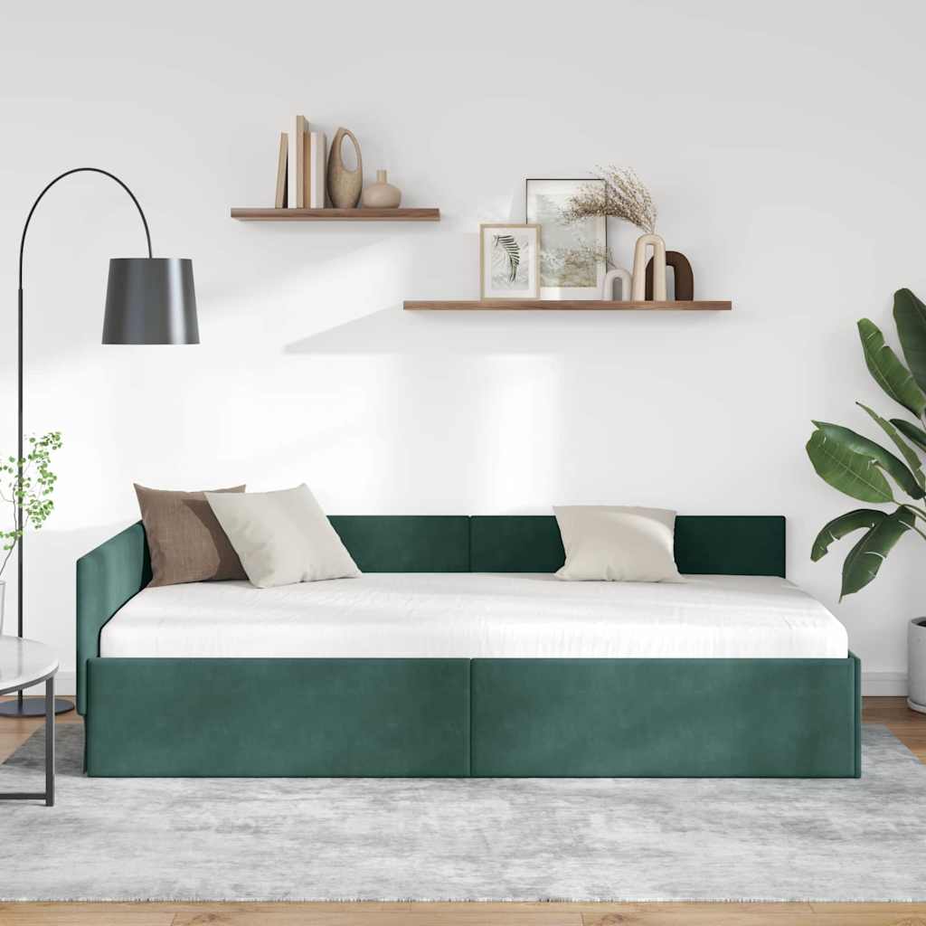 Eckbettgestell mit Kopfteil Dunkelgrün 90 cm x 200 cm Samt