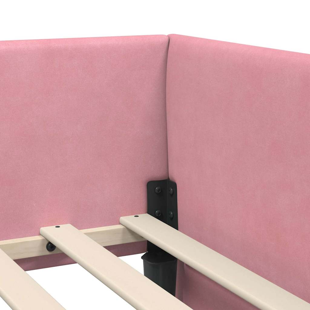 Eckbettgestell mit Kopfteil Rosa 90 cm x 200 cm Samt