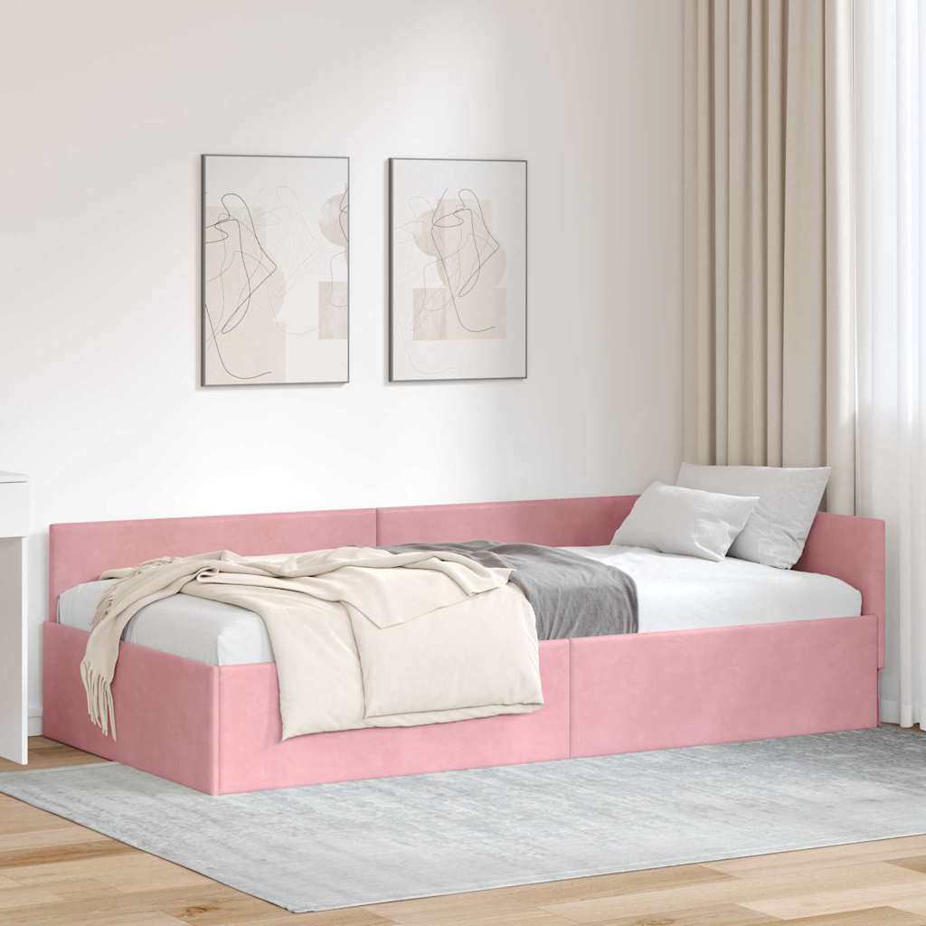 Eckbettgestell mit Kopfteil Rosa 90 cm x 200 cm Samt