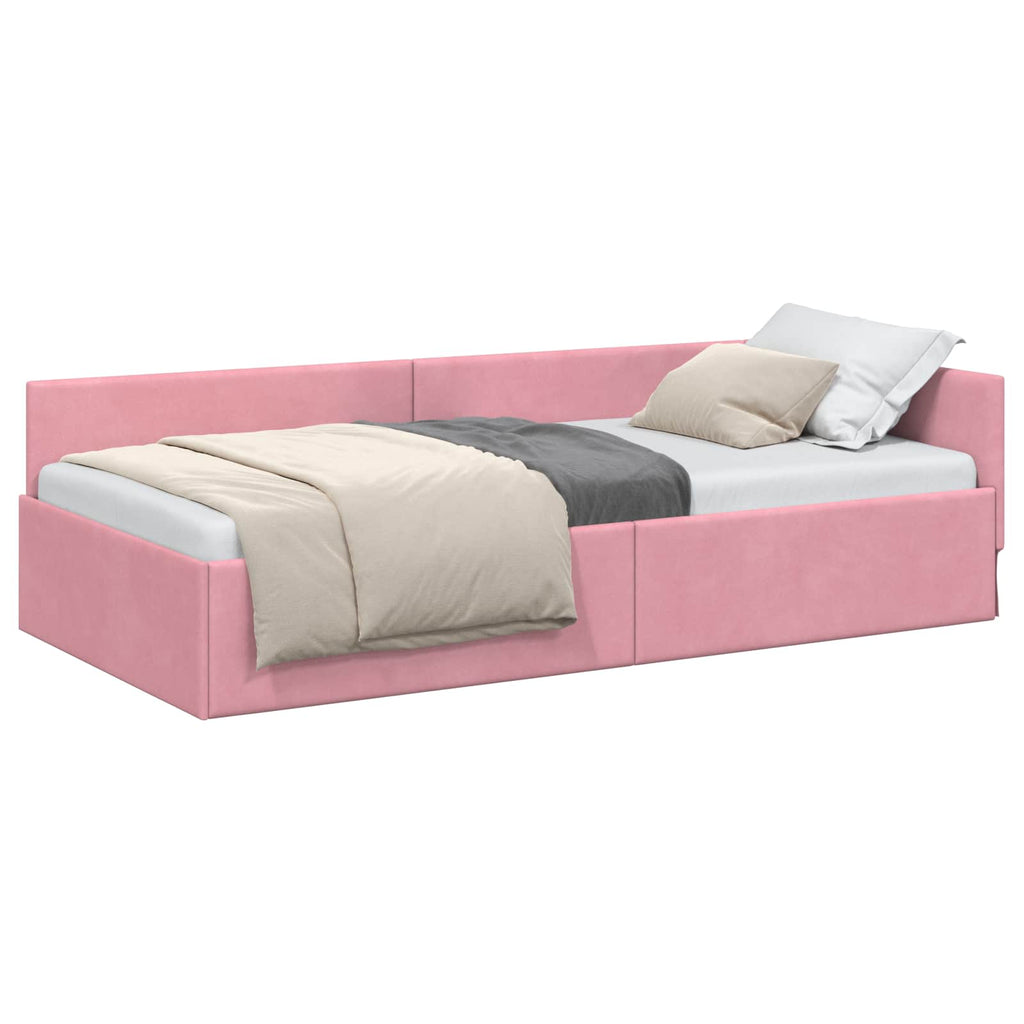 Eckbettgestell mit Kopfteil Rosa 90 cm x 200 cm Samt