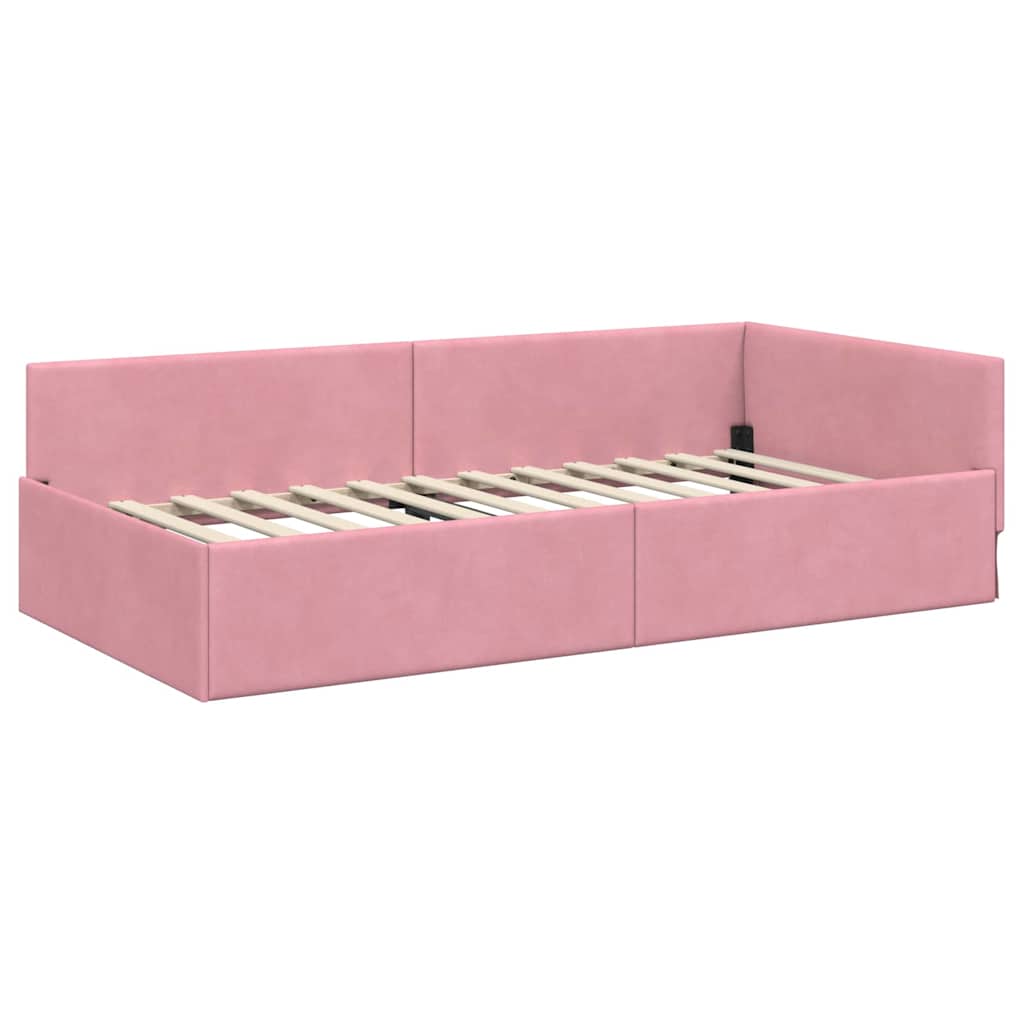 Eckbettgestell mit Kopfteil Rosa 90 cm x 200 cm Samt
