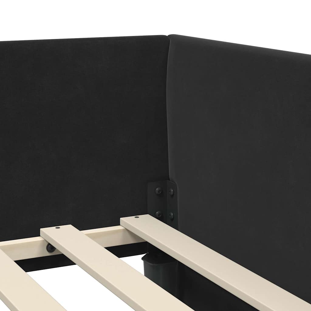 Eckbettgestell mit Kopfteil Schwarz 90 cm x 200 cm Samt
