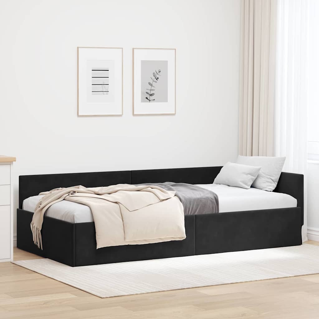 Eckbettgestell mit Kopfteil Schwarz 90 cm x 200 cm Samt