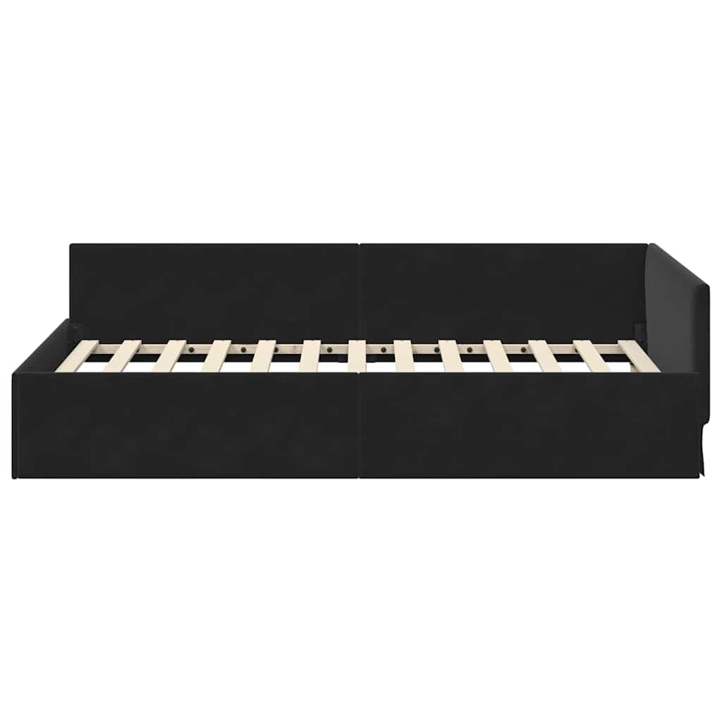 Eckbettgestell mit Kopfteil Schwarz 90 cm x 200 cm Samt