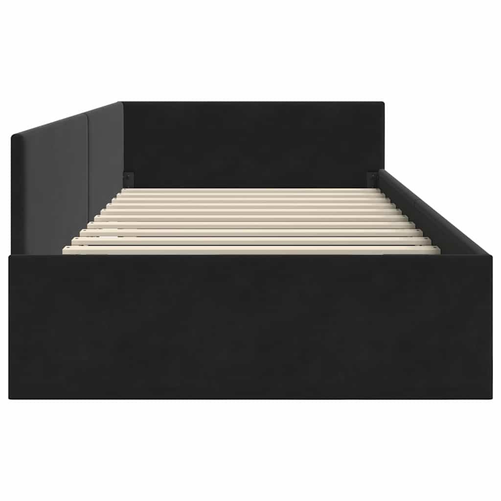 Eckbettgestell mit Kopfteil Schwarz 90 cm x 200 cm Samt