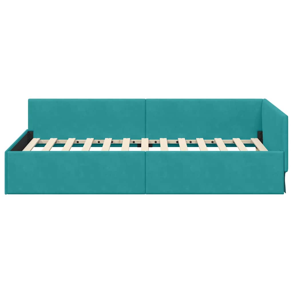 Eckbettgestell mit Kopfteil Türkis 90 cm x 200 cm Samt