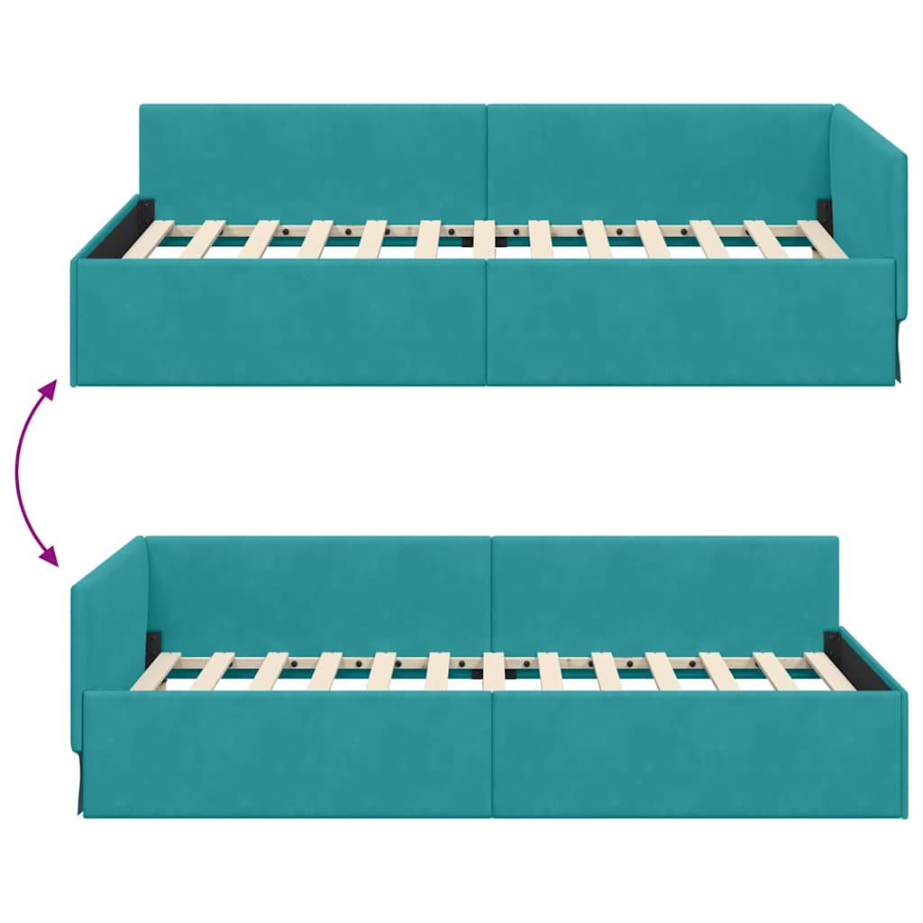 Eckbettgestell mit Kopfteil Türkis 90 cm x 200 cm Samt