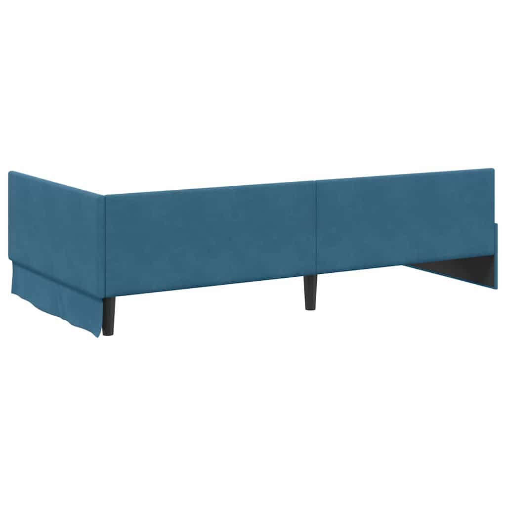 Eckbettgestell mit Kopfteil Blau 100 cm x 200 cm Samt