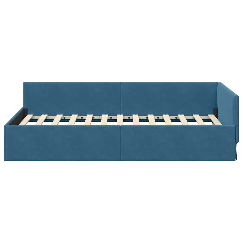 Eckbettgestell mit Kopfteil Blau 100 cm x 200 cm Samt