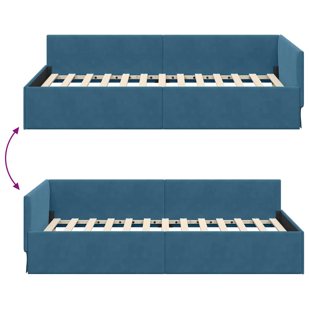 Eckbettgestell mit Kopfteil Blau 100 cm x 200 cm Samt