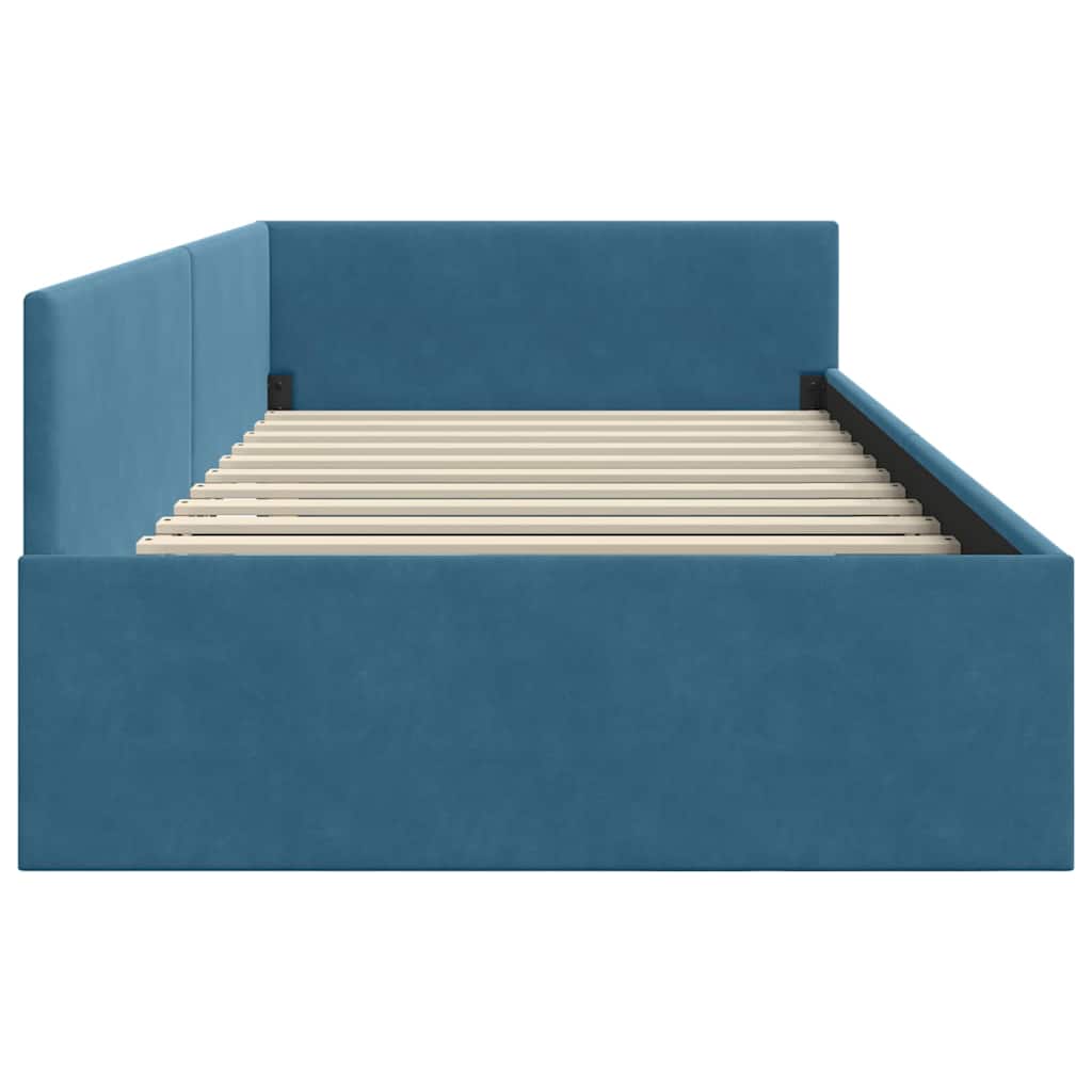 Eckbettgestell mit Kopfteil Blau 100 cm x 200 cm Samt