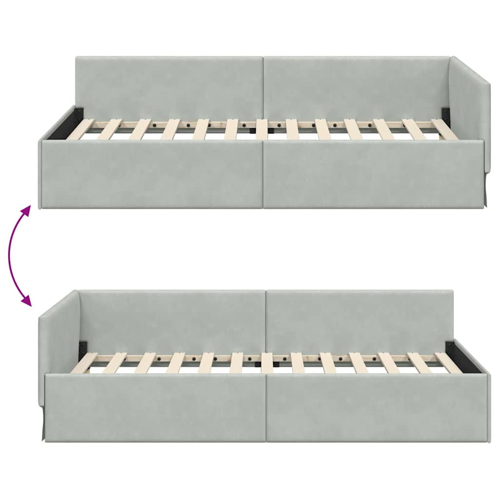 Eckbettgestell mit Kopfteil Hellgrau 100 cm x 200 cm Samt