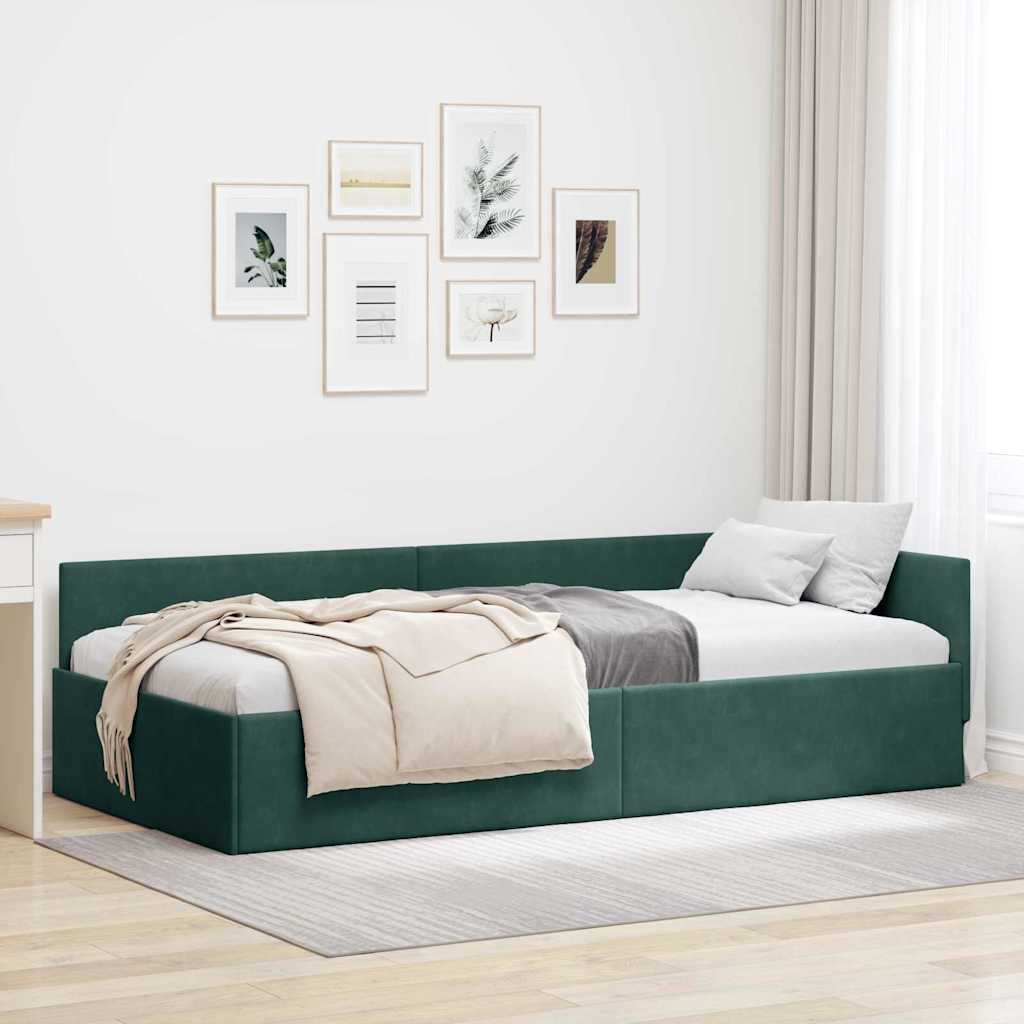 Eckbettgestell mit Kopfteil Dunkelgrün 100 cm x 200 cm Samt