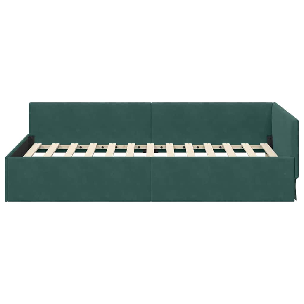 Eckbettgestell mit Kopfteil Dunkelgrün 100 cm x 200 cm Samt