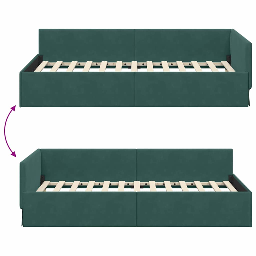 Eckbettgestell mit Kopfteil Dunkelgrün 100 cm x 200 cm Samt