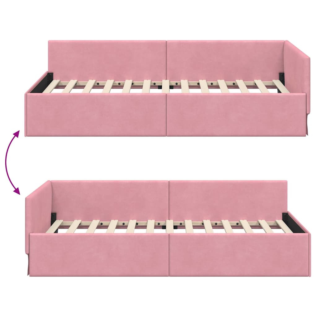 Eckbettgestell mit Kopfteil Rosa 100 cm x 200 cm Samt