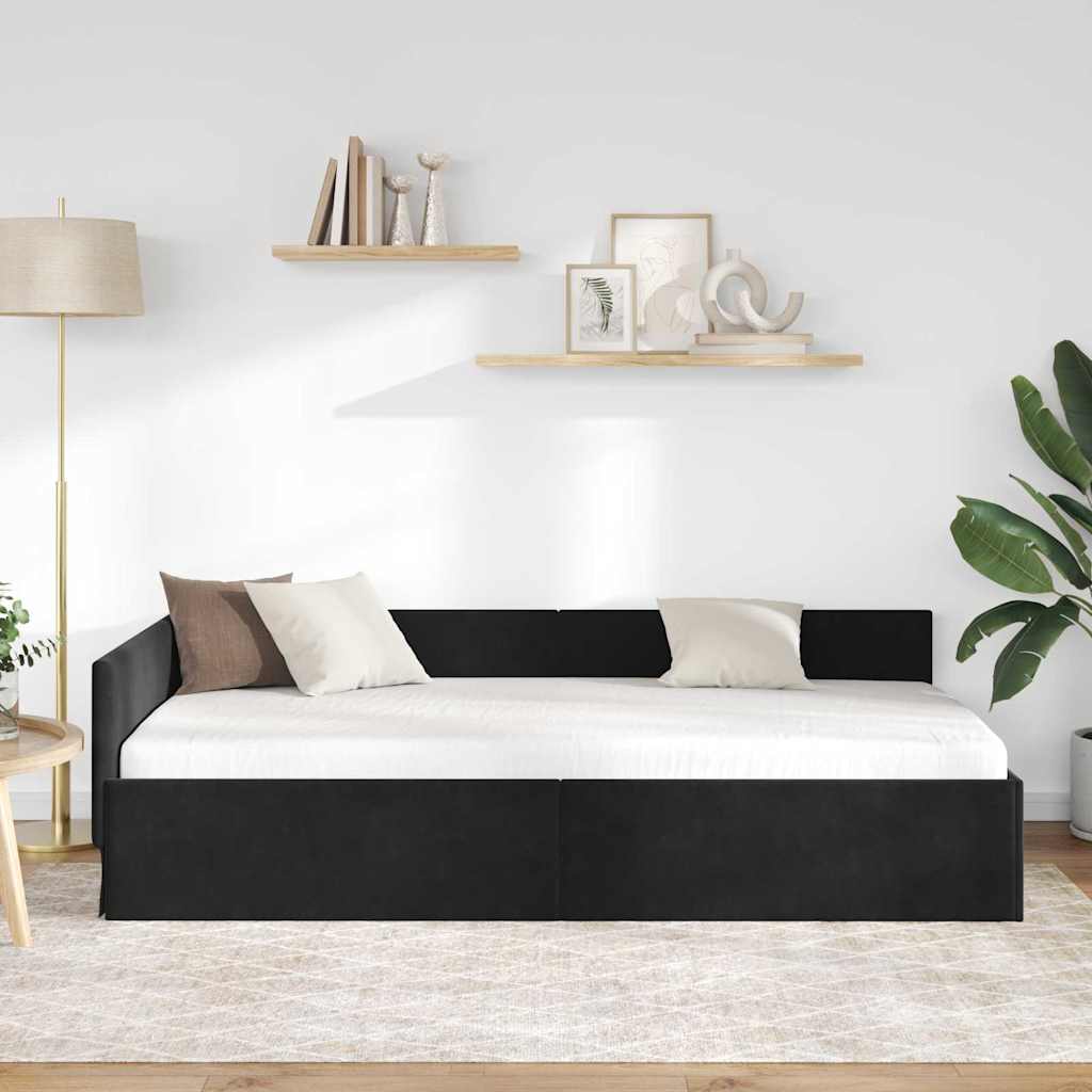Eckbettgestell mit Kopfteil Schwarz 100 cm x 200 cm Samt