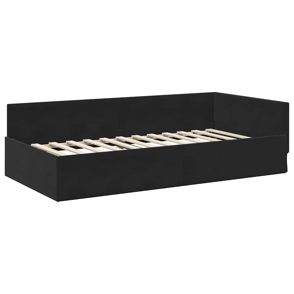 Eckbettgestell mit Kopfteil Schwarz 100 cm x 200 cm Samt