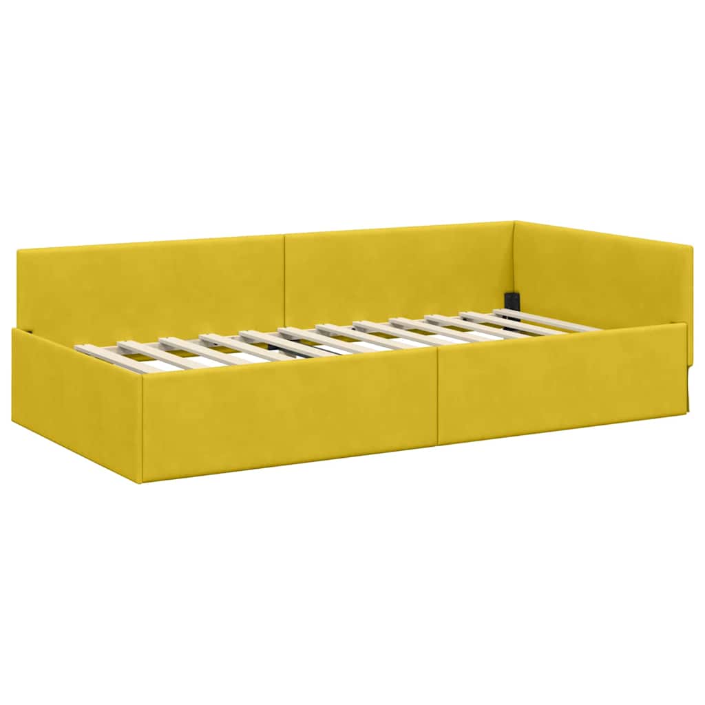 Eckbettgestell mit Kopfteil Gelb 100 cm x 200 cm Samt